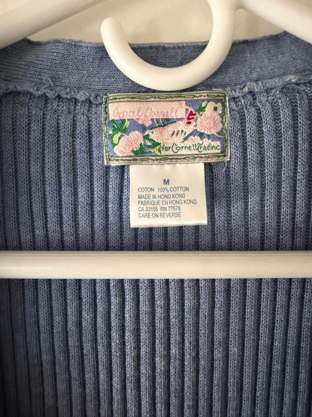 April Cornell Dusty Blue Ribbed Cotton Cardigan - Picture 2 of 3